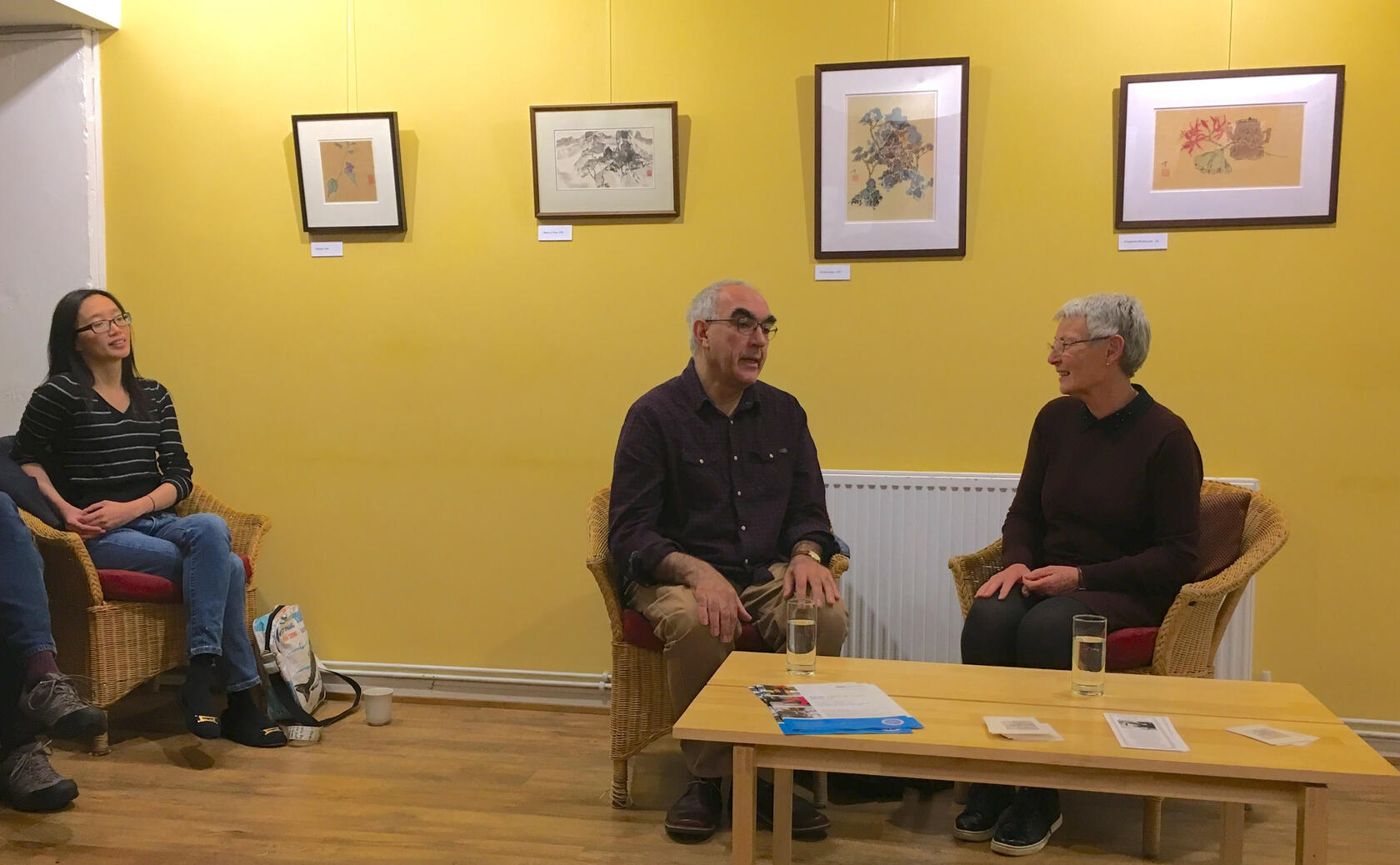 Peter being interviewed at an exhibition of his work